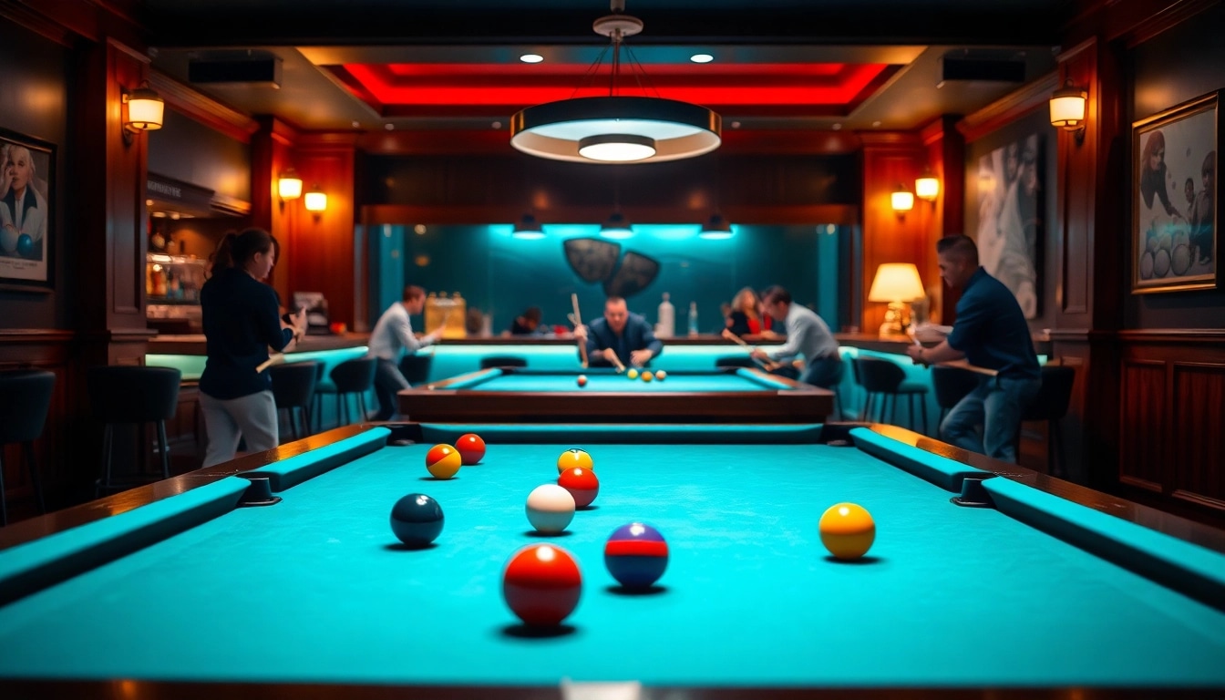 Play an engaging game of dfw billiards in a lively game room setup.