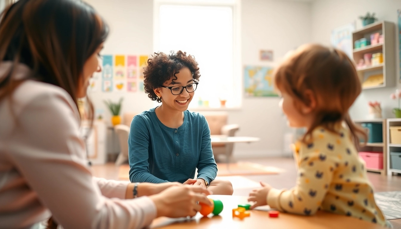 Visual representation of ABA therapy near me showcasing a therapist and a child engaging in interactive play in a welcoming environment.