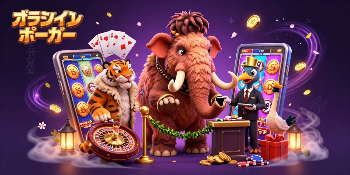 オンラインポーカーの楽しさを体験するシーン、キャラクターとゲーム要素が豊かに描かれています。