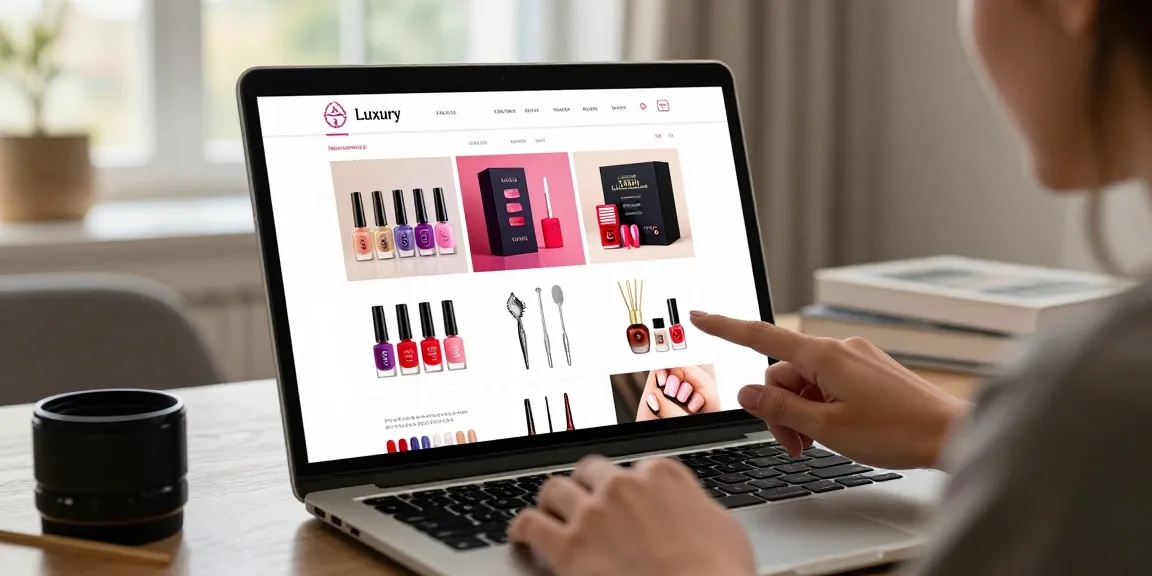 Interaksi pengguna dengan Login LUXURY12 di situs e-commerce perlengkapan kuku mewah.