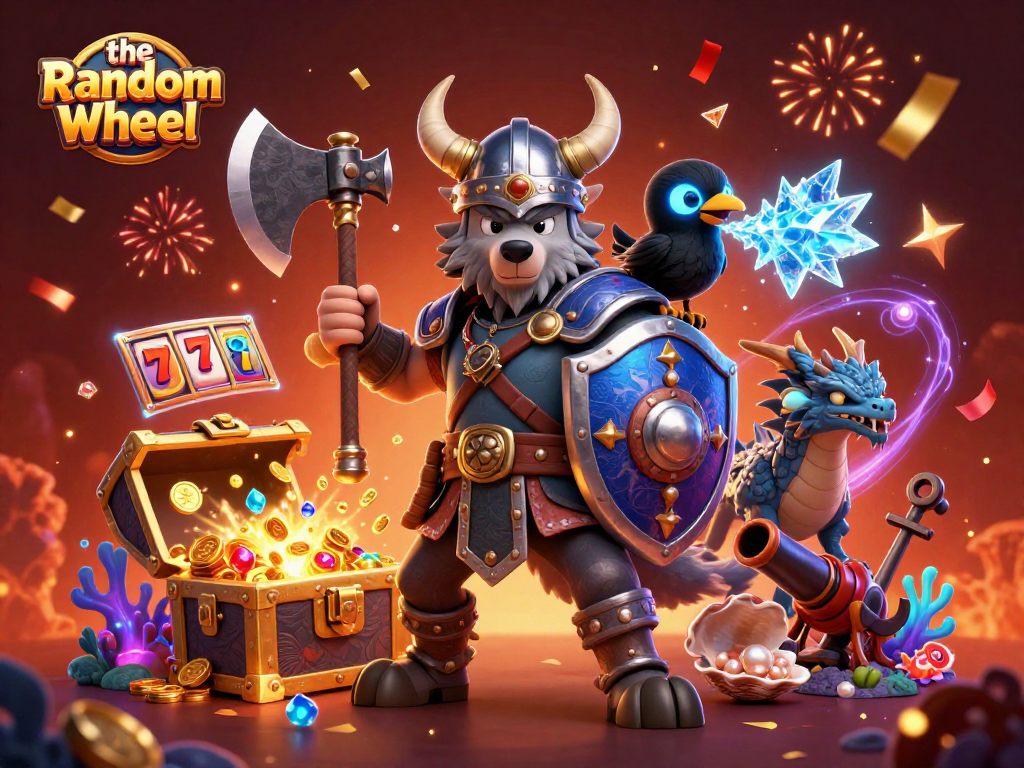 Engaging the-random-wheel for thrilling slot adventures with vibrant characters and rich treasure elements.