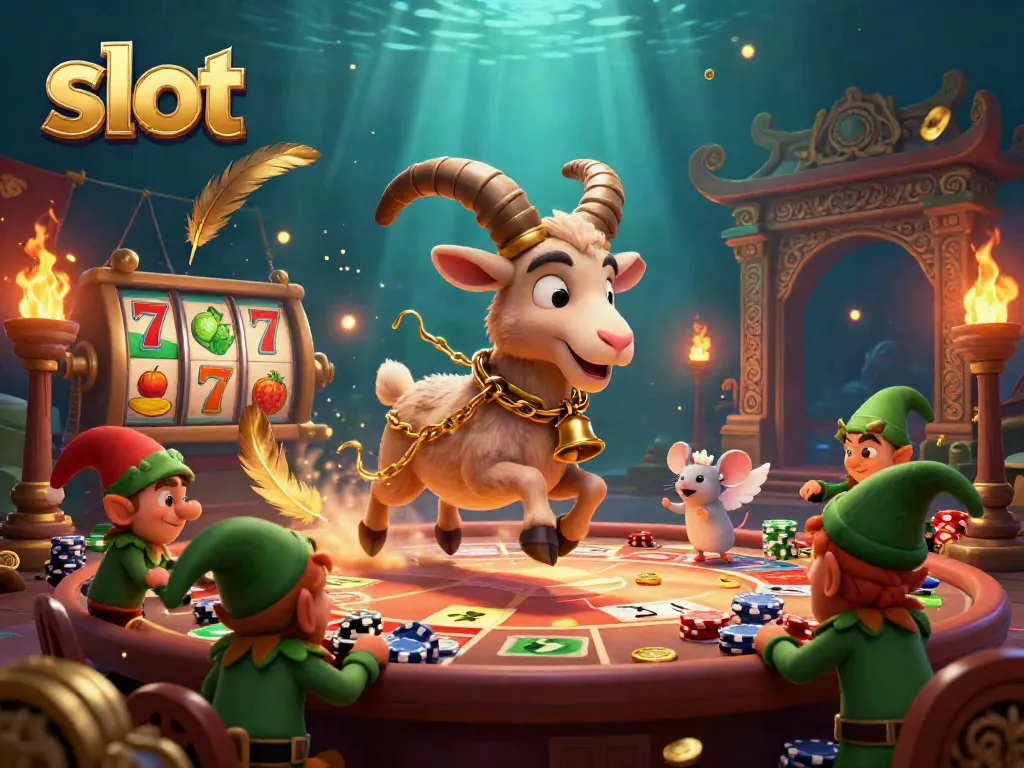 Explore exciting slot games with Krampus and friends in a holiday-horror casino scene.