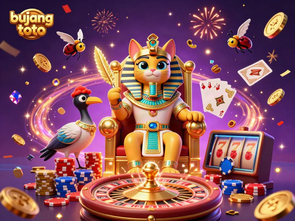 Experience the excitement of bujang toto with 3D illustrated casino elements and characters.