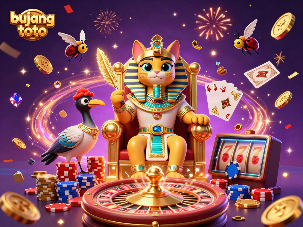 Experience the excitement of bujang toto with 3D illustrated casino elements and characters.