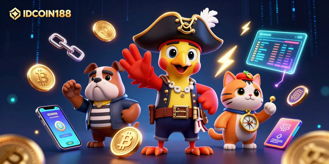 IDCOIN188 players strategizing, navigating digital casino with crypto coins and vibrant elements