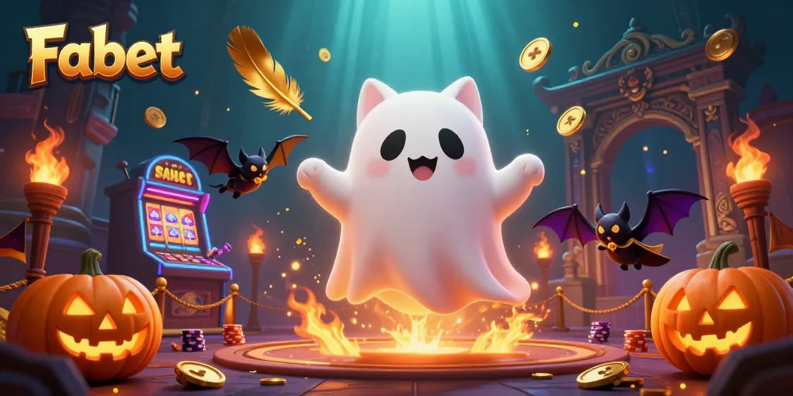 Join Fabet's thrilling adventure with a ghost cat and bat in a haunted casino atmosphere.