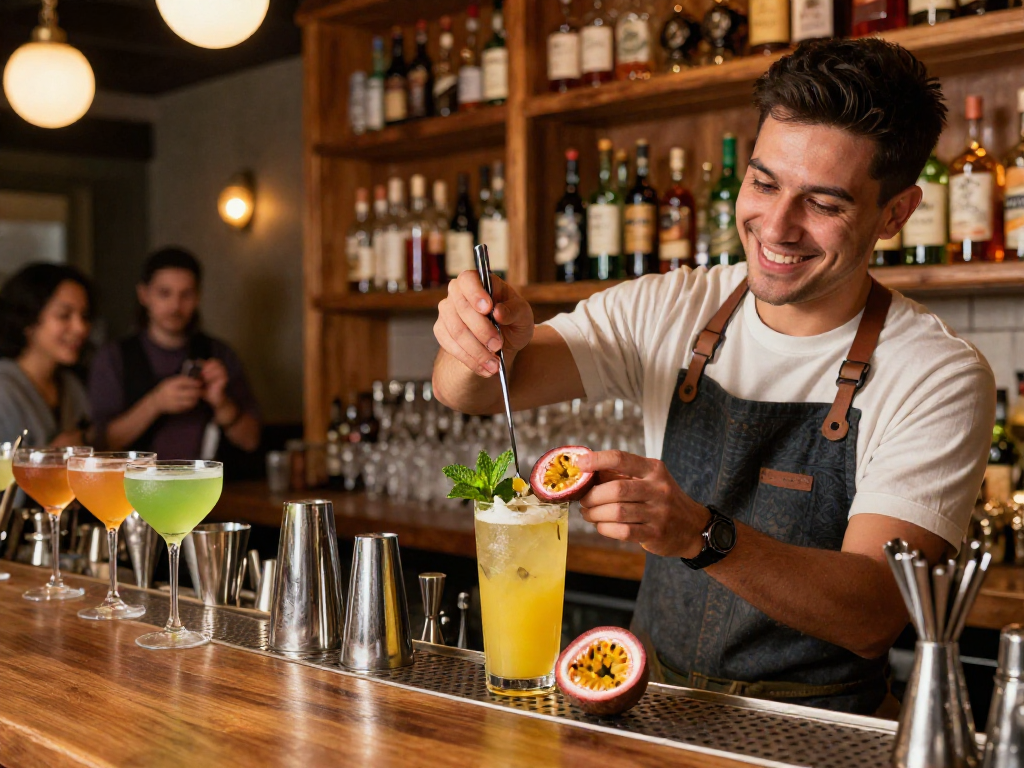 Best chuflay cocktail near me crafted by a bartender with fresh ingredients in a cozy bar.