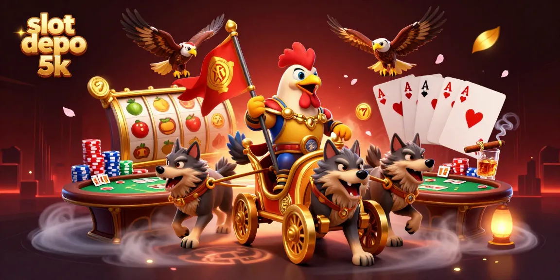 Experience the excitement of slot depo 5k with vibrant symbols and thrilling game elements in this dynamic casino scene.