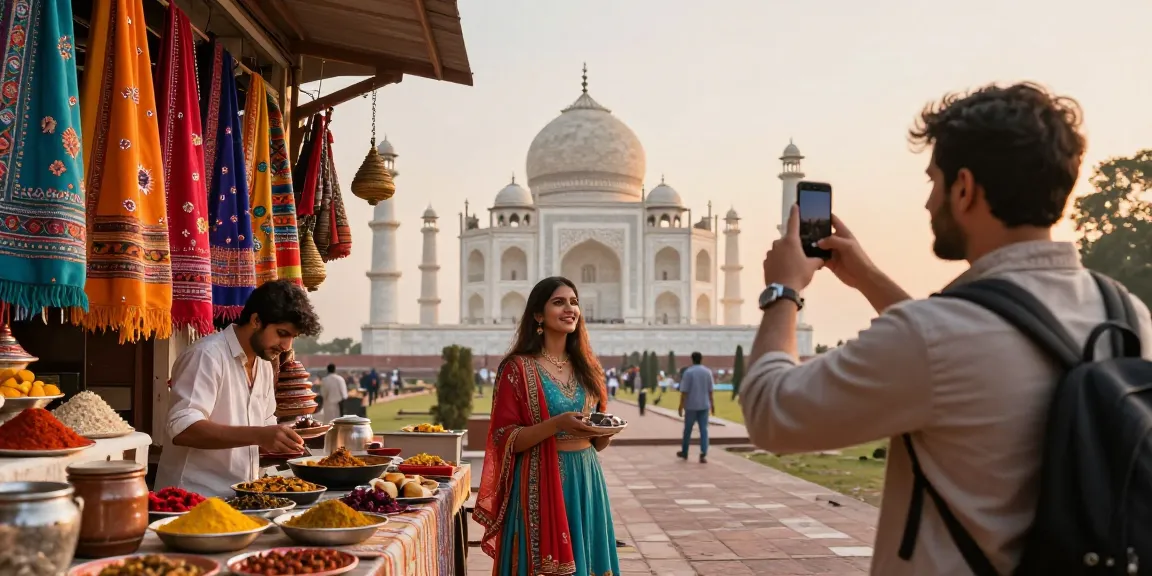 Luxury and custom tour packages featuring a traveler exploring cultural experiences in India.
