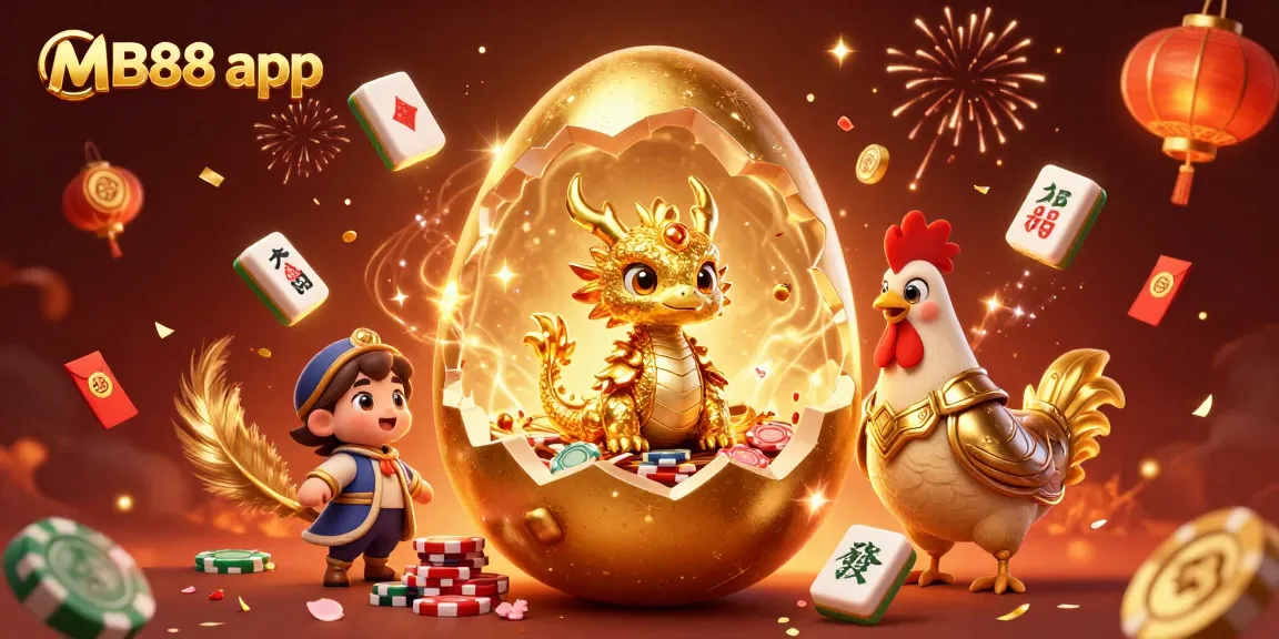 Enjoy thrilling games with the MB88 app featuring a lively dragon and golden poker chips!