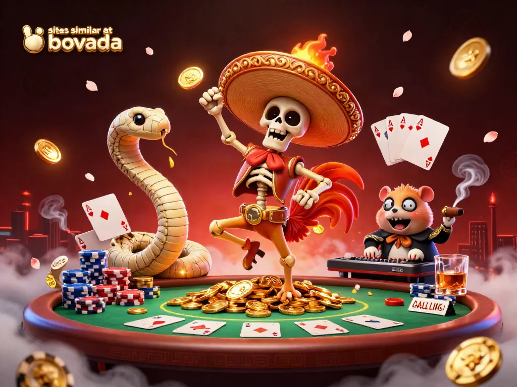 Engage with sites similar to bovada through a lively casino scene with characters celebrating wins.