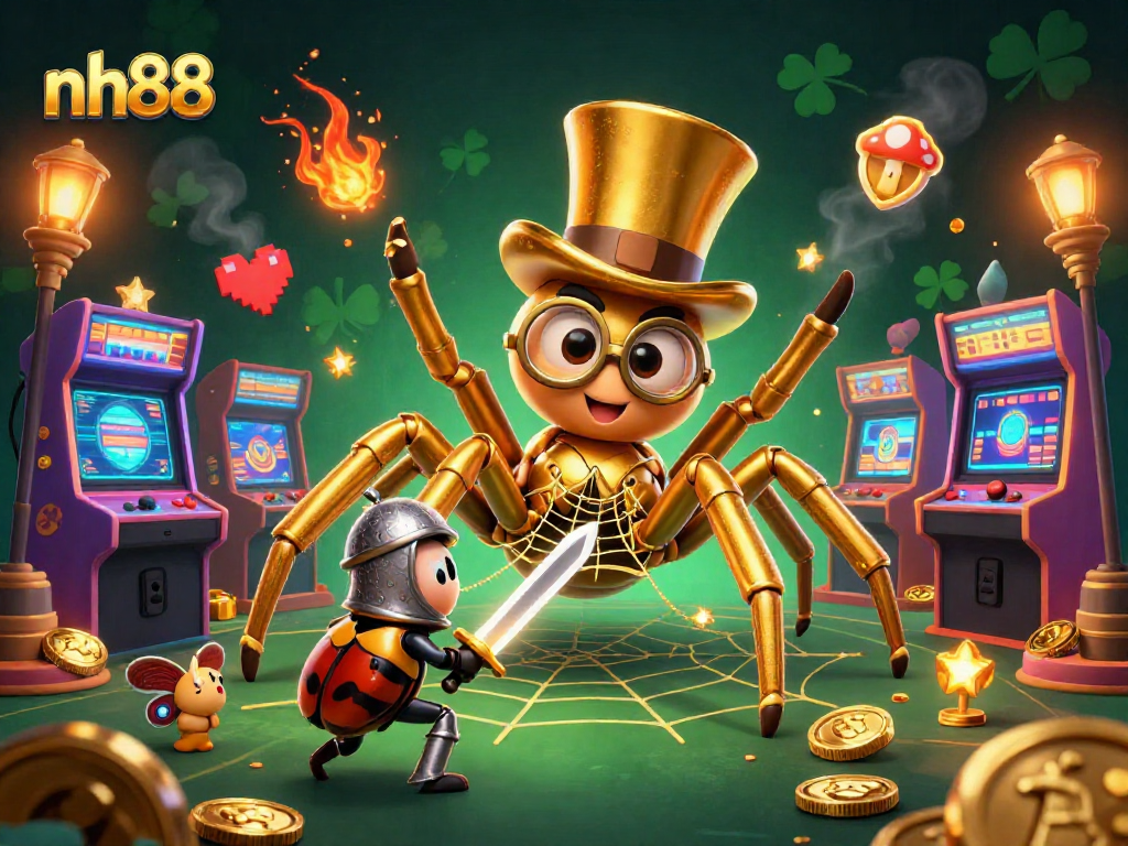 Engage in thrilling games with nh88's colorful and dynamic casino experience featuring golden elements and captivating characters.