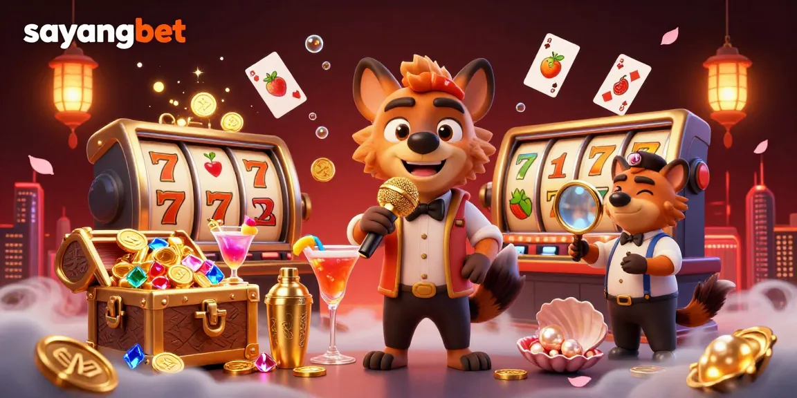 Experience the vibrant energy of sayangbet with hyenas in a lively casino scene featuring stand-up comedy and cocktail mixing.