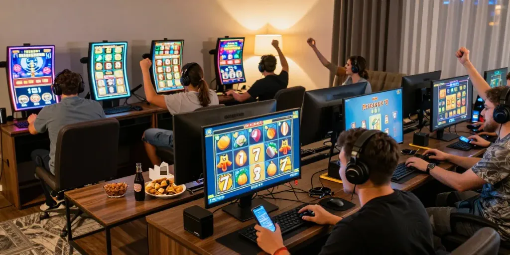 Exciting gaming environment showcasing players enjoying slot gacor action in a cozy setting.