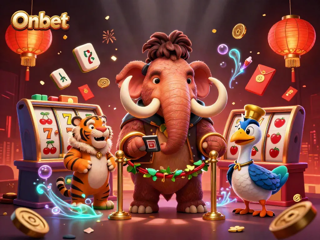 Engage in Onbet casino adventures with woolly mammoth bouncer, saber-tooth guest, and dodo doorman.