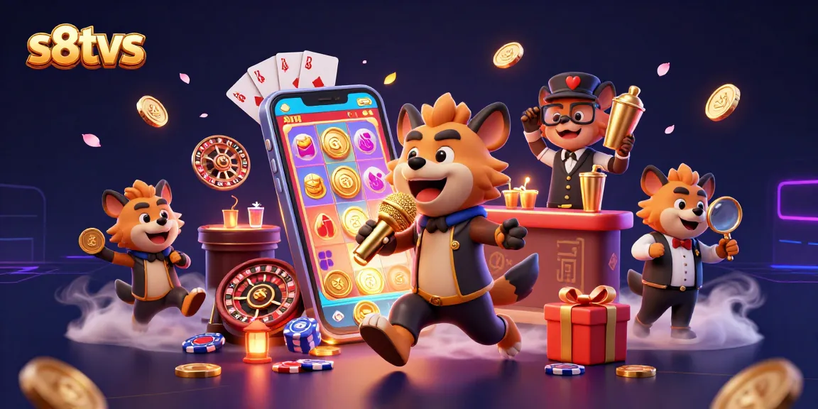 Engage with thrilling casino moments at s8tvs featuring cartoon hyenas, spinning slot games, and vibrant action.