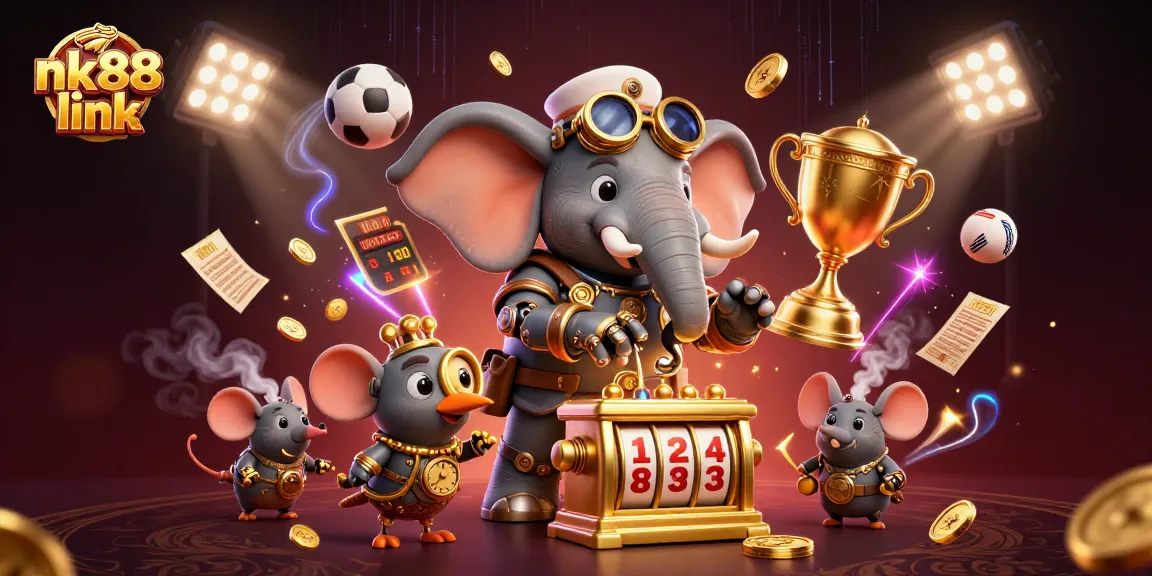 Bet on fun and excitement with nk88 link, featuring a steampunk elephant at the casino.