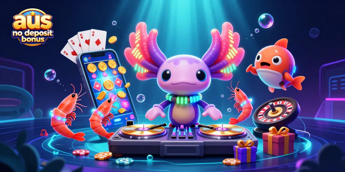 Engage with the aus no deposit bonus in a vibrant 3D scene featuring unique characters and dynamic gaming elements.