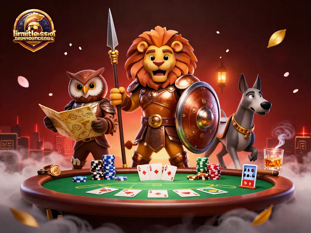 Engage with limitlesscasinobonuscodes while enjoying poker action surrounded by cartoon characters.