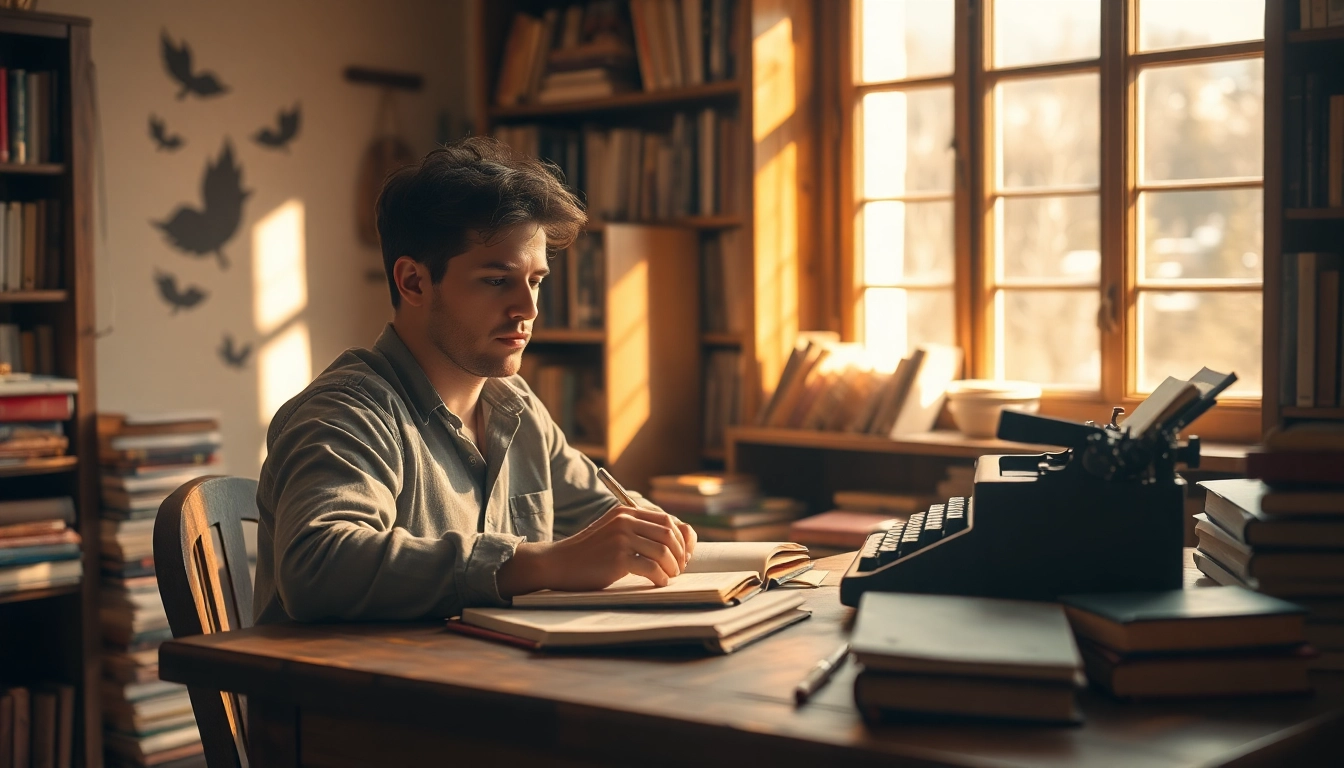 Creative writing at a sunlit desk, showcasing focus and inspiration.