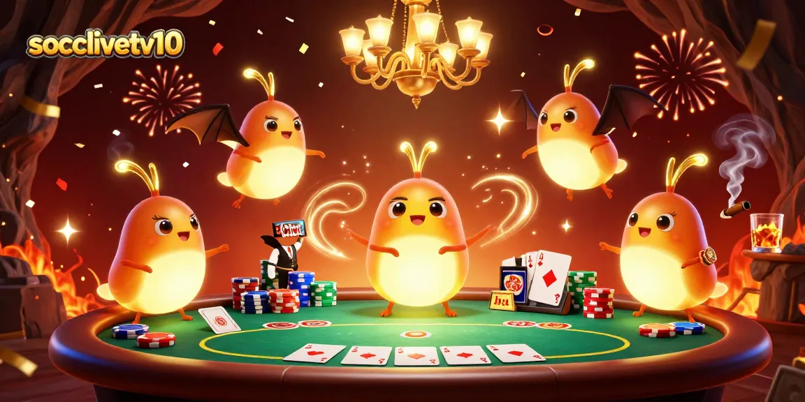 Socolivetv10 illuminates a vibrant casino scene with glowworms and a bat dealer, creating a winning atmosphere.