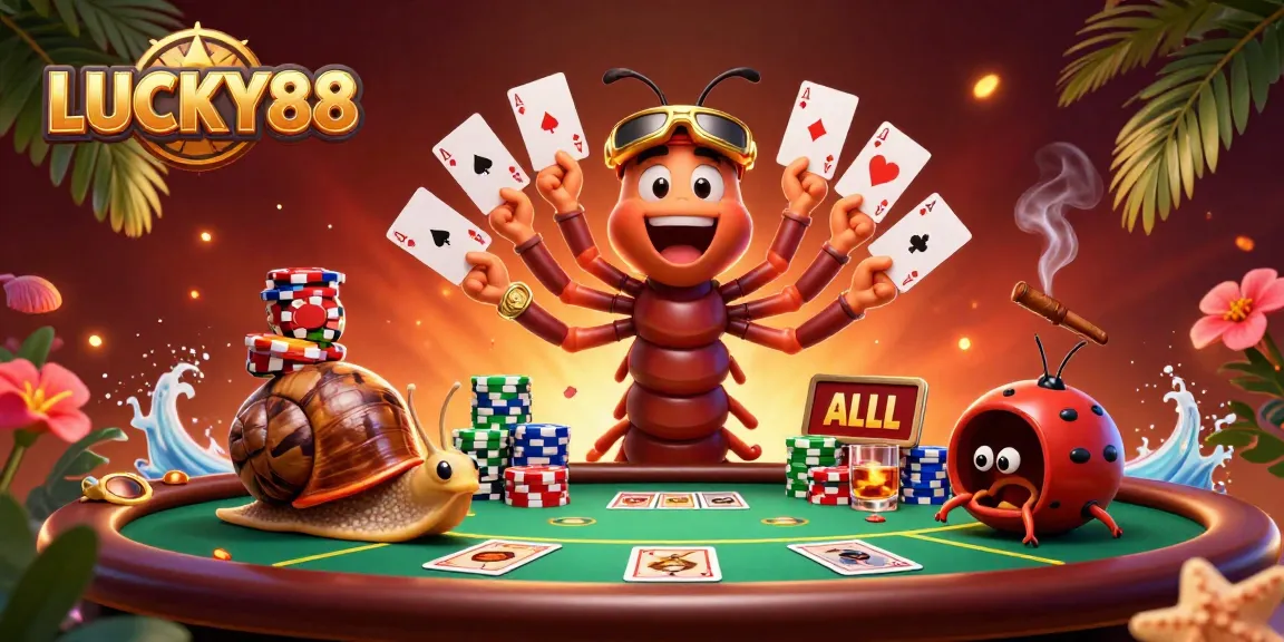 Experience the thrill of LUCKY88 poker with a vibrant 3D dealer scene full of excitement.