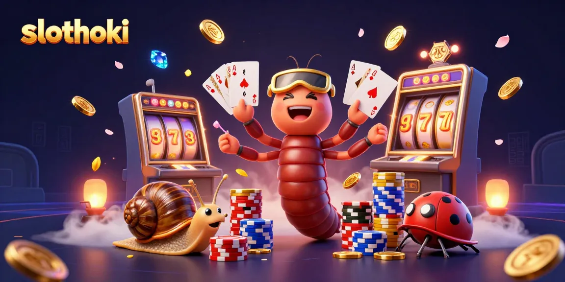 Permainan slot di slothoki dengan dealer milipede dan pemain yang menghitung chip besar.