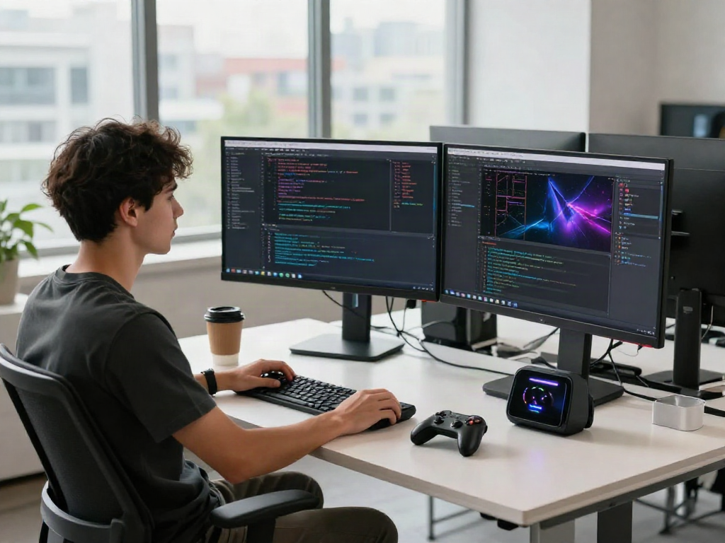快连解决方案的技术开发工作空间，充满现代感和创新氛围。