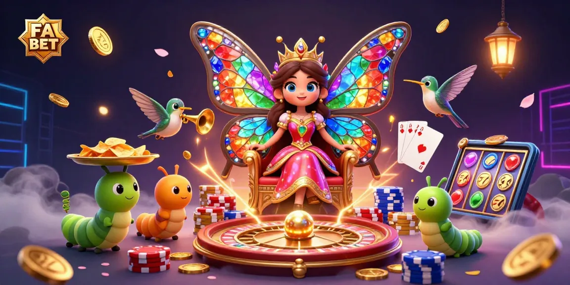 Engage with FA BET's vibrant casino experience featuring the butterfly queen and dynamic game elements.