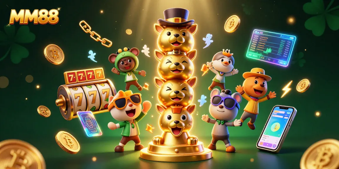 Experience the vibrant excitement of MM88 with a lively 3D illustration featuring casino elements.