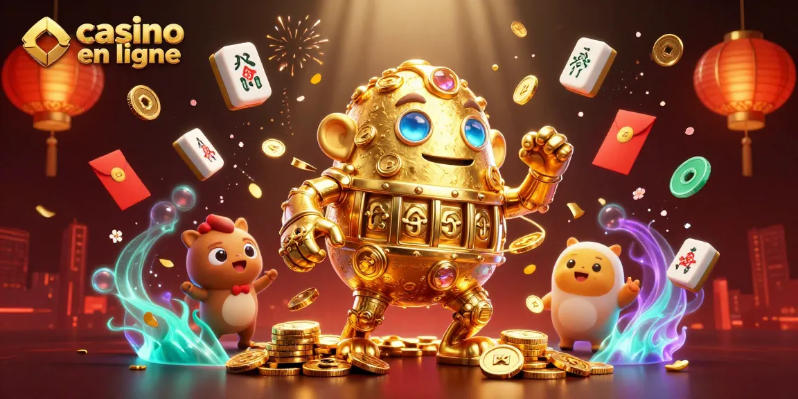 Plongez dans l'univers des jeux de casino en ligne avec un golem doré entouré d'éléments variés.