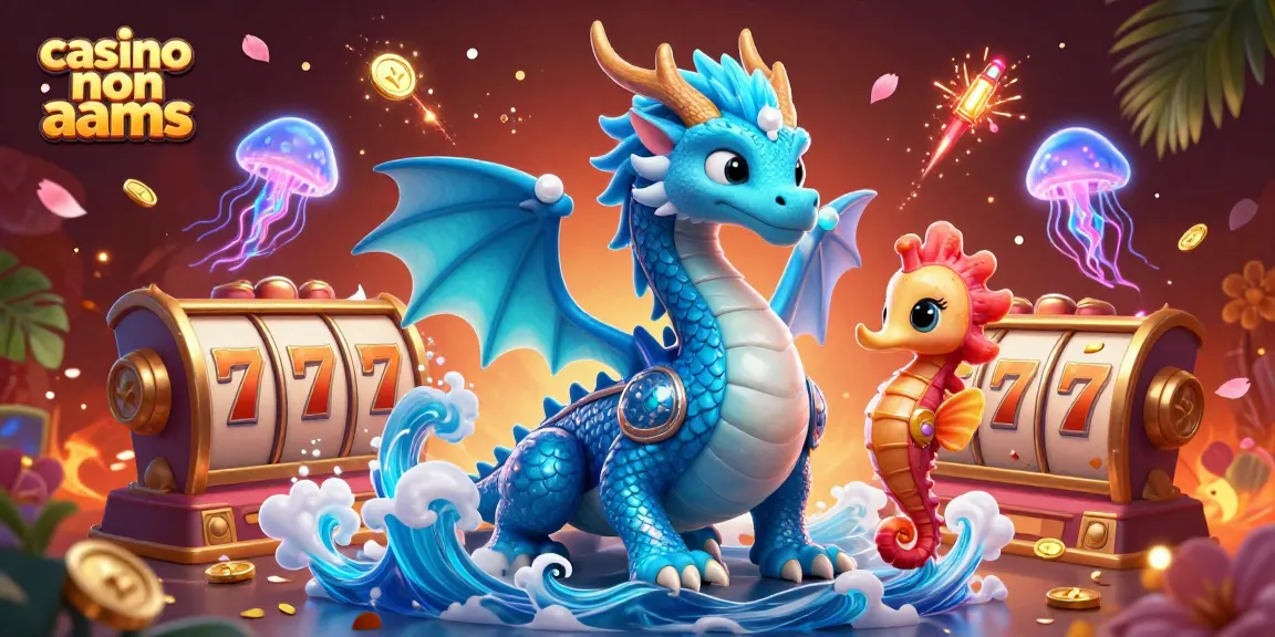 Visualizza i giochi casino non AAMS con un drago d'acqua e simboli della fortuna circondati da elementi festivi.