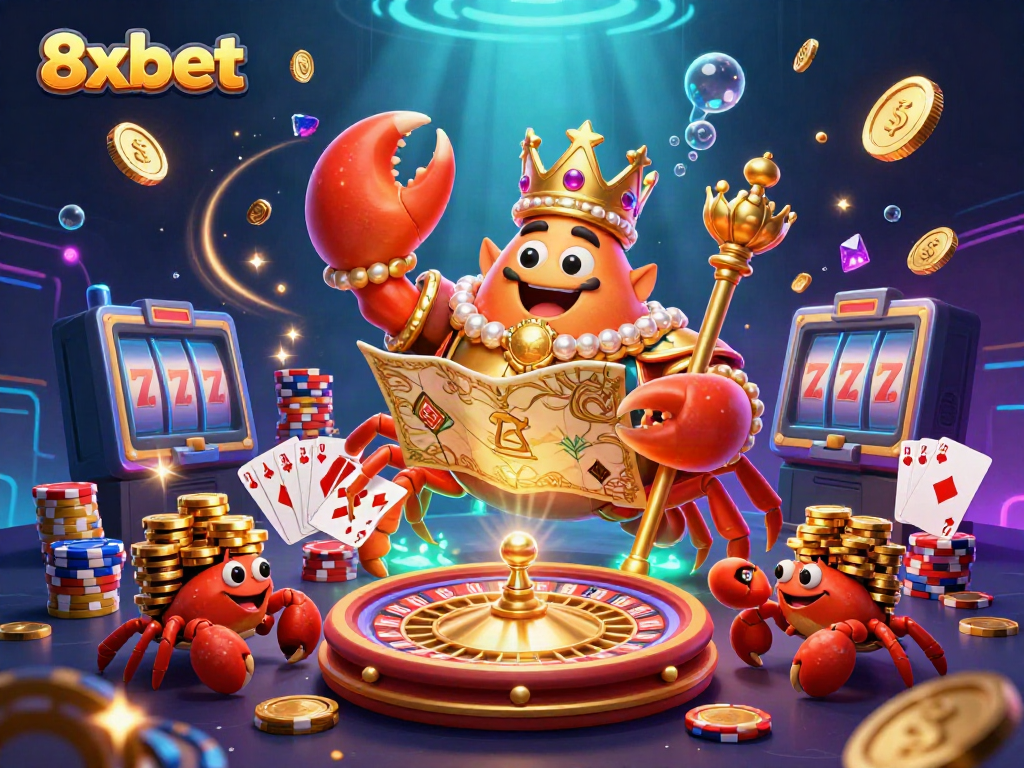 Engage with 8xbet as the golden crab emperor claims the casino treasure amidst dazzling riches.