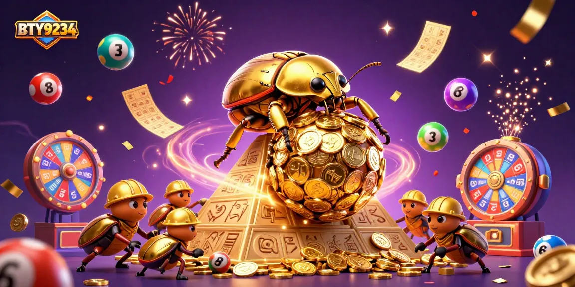 BTY9234 illustrates a vibrant casino scene with golden symbols and festive lottery elements.