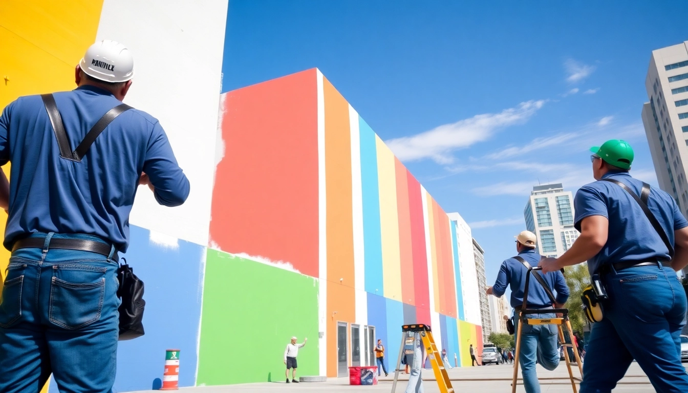 Apply commercial paint services near me with a professional team on a building exterior.