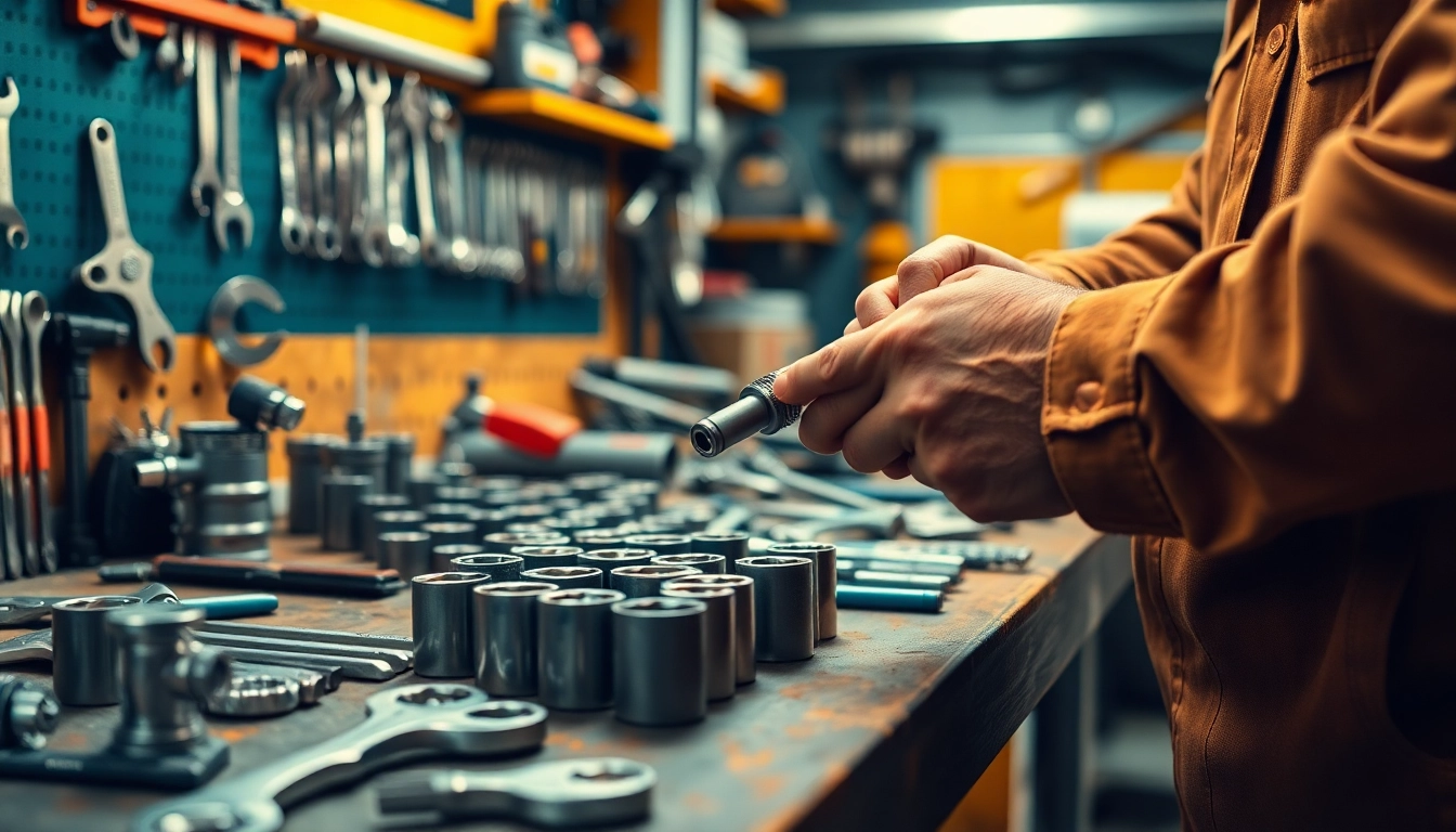 Expert tools displayed on a workbench, showcasing precision and craftsmanship in a professional workshop.