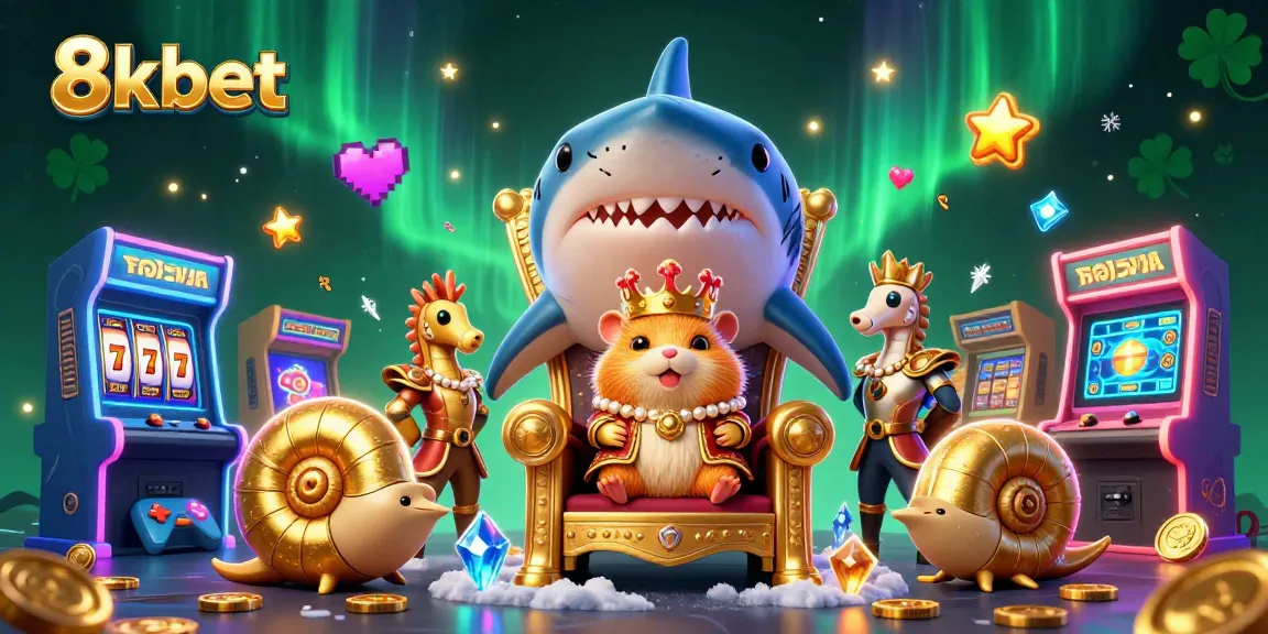 Experience exciting gaming at 8kbet with a magical casino world featuring a golden hamster king.