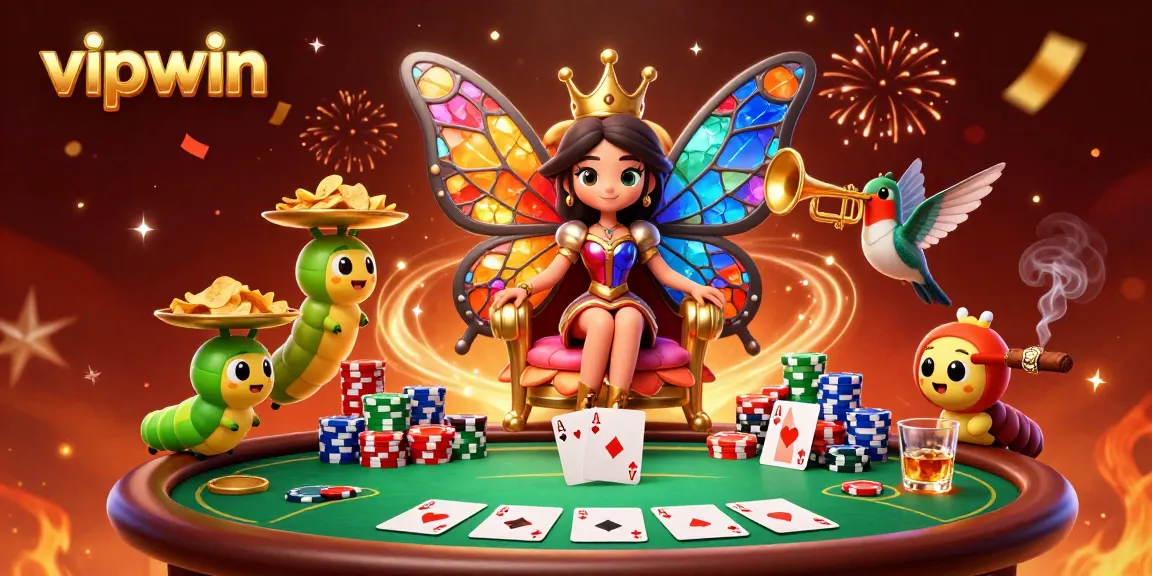 Engage in exhilarating gameplay at vipwin, featuring a vibrant casino theme with colorful characters and poker elements.
