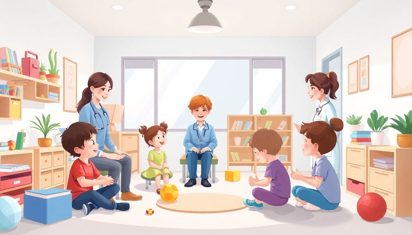 Engaging ABA therapy near me session showcasing a lively kids' therapy environment.