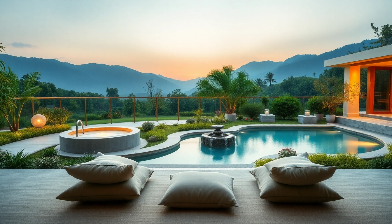 Experience a serene wellness retreat with peaceful gardens and calming water features.