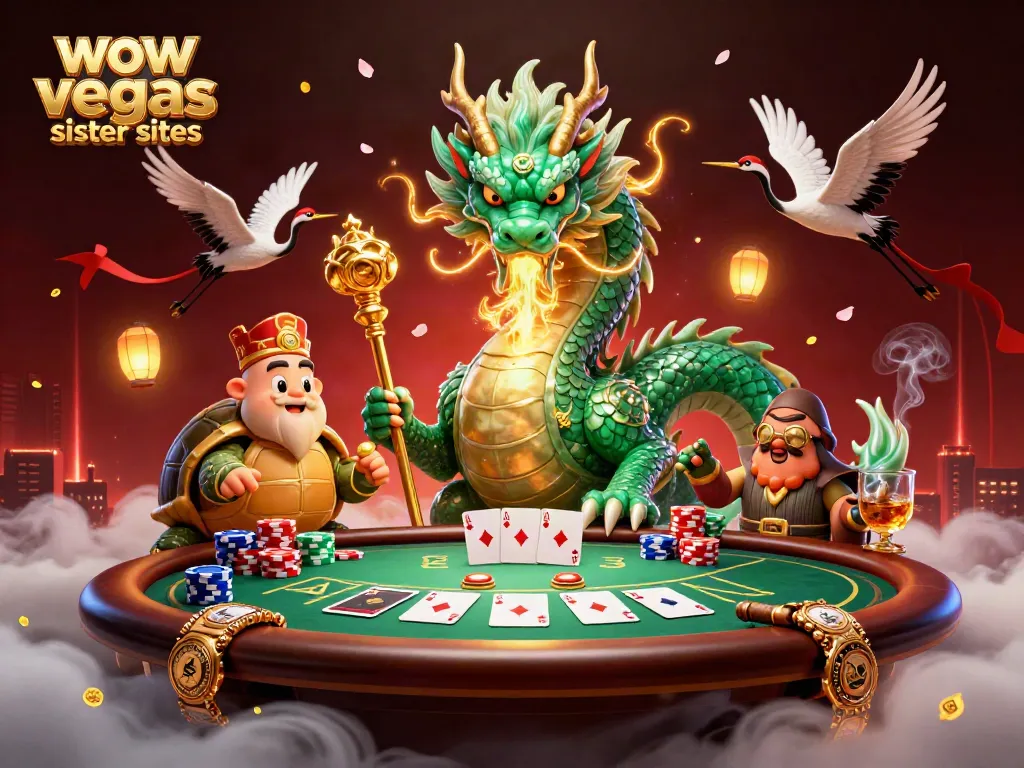 Explore wow vegas sister sites in this vibrant 3D casino scene with lively game elements.
