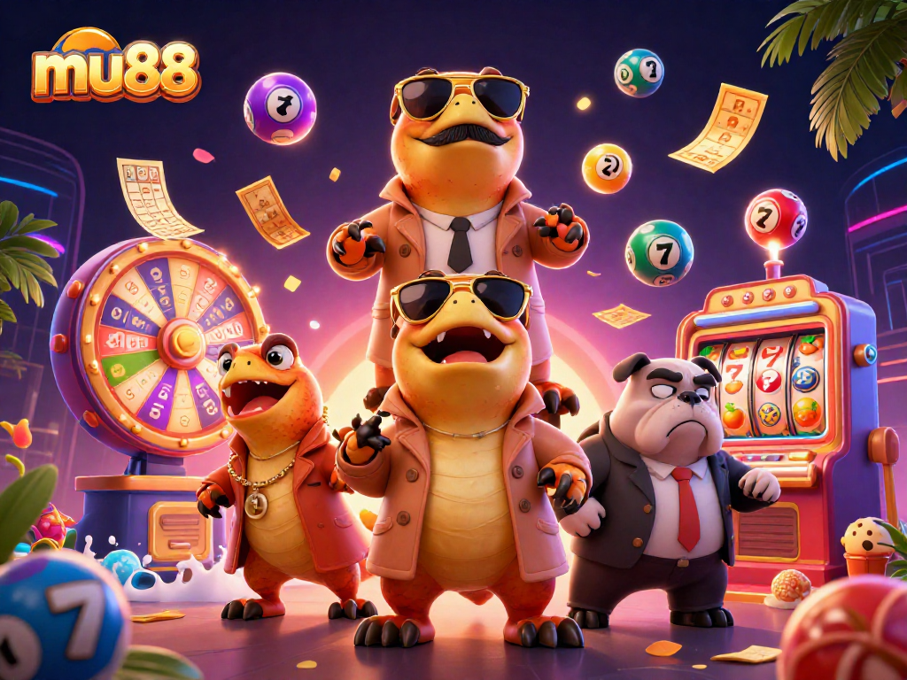 Experience the excitement of mu88 with raptors in a trench coat entering a casino lounge!