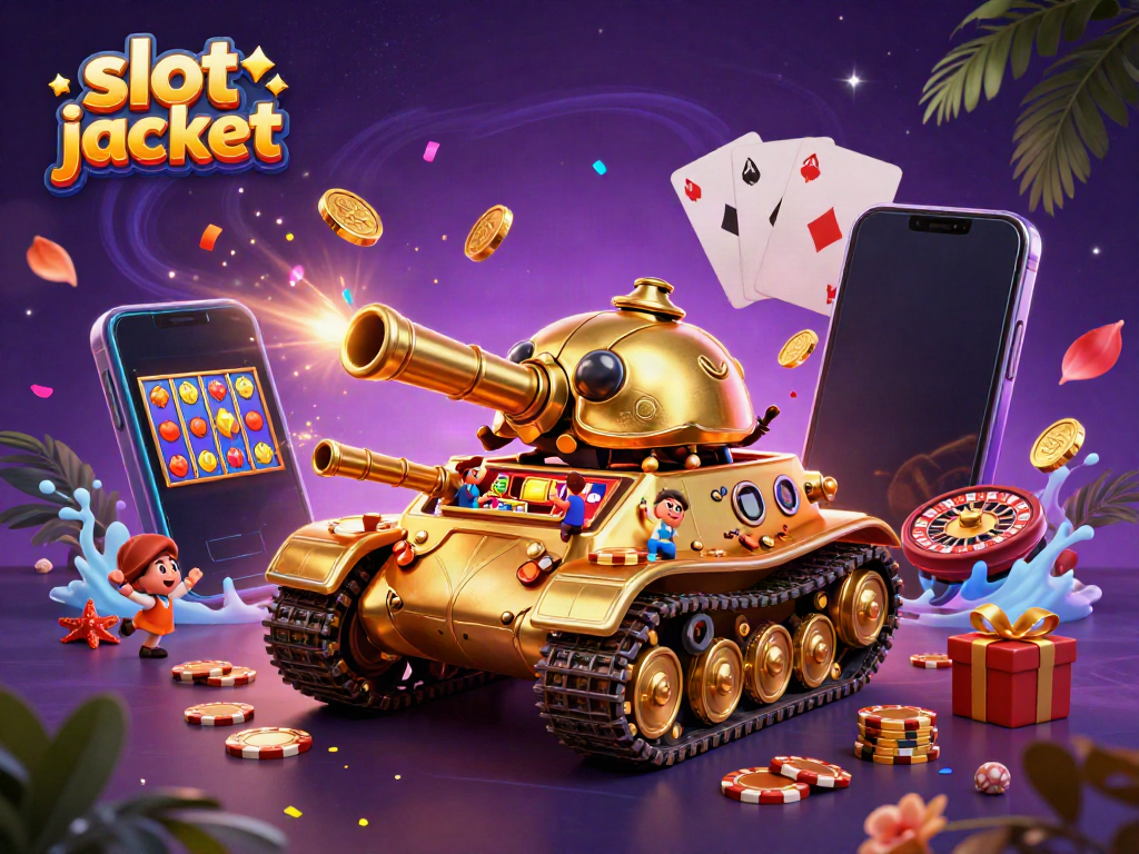 Keberuntungan bermain slot jackpot dengan karakter kasino yang ceria dan elemen permainan yang berwarna-warni