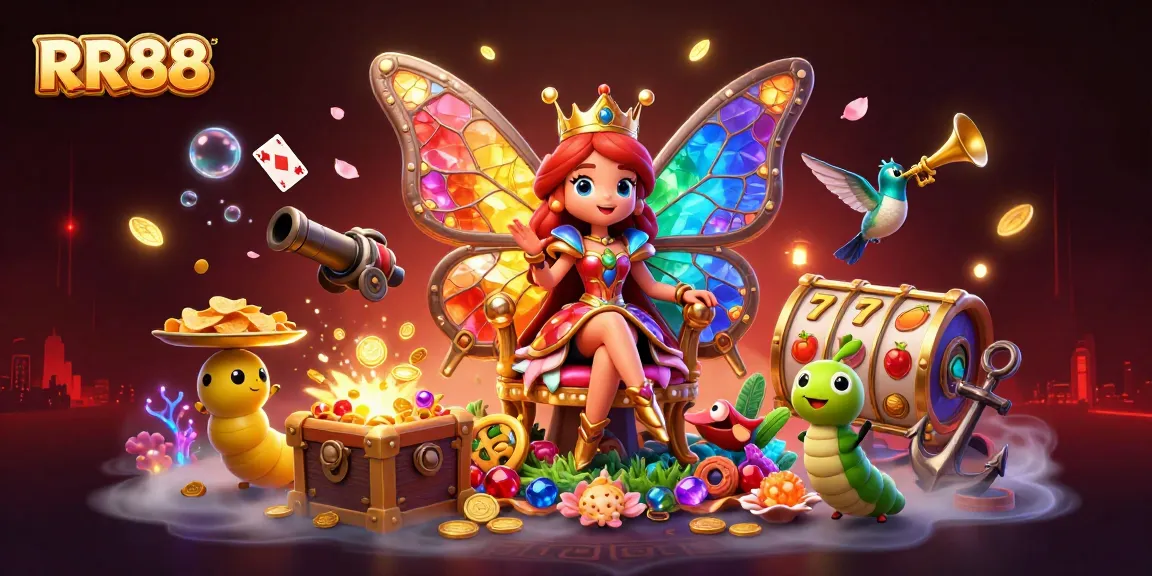 RR88 highlights responsible gambling with a colorful and engaging casino-themed illustration.