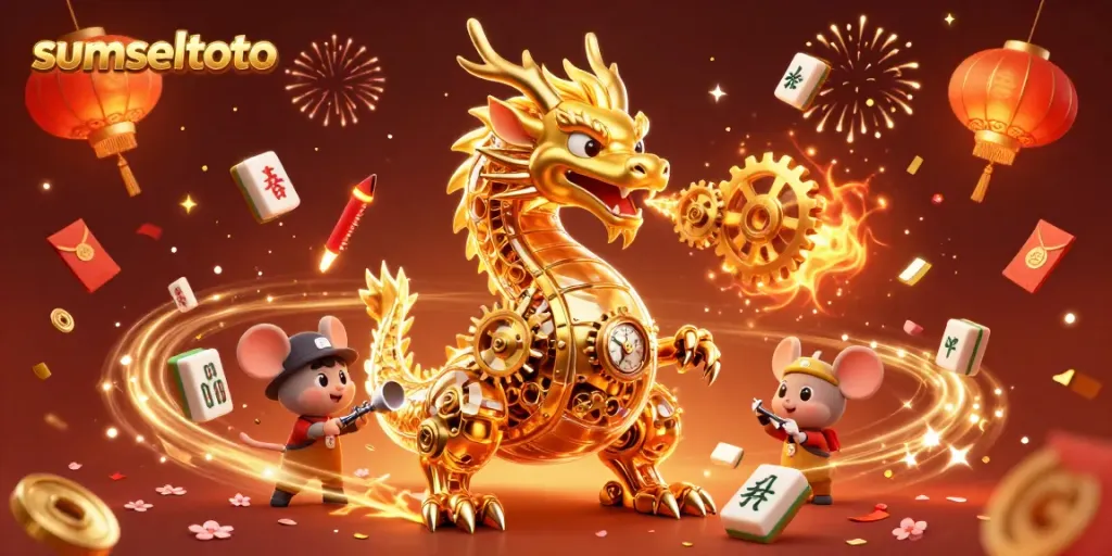 Engage in premium gaming action with SUMSELTOTO's golden dragon and festive casino elements.