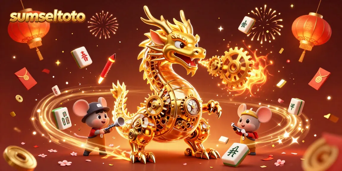 Engage in premium gaming action with SUMSELTOTO's golden dragon and festive casino elements.