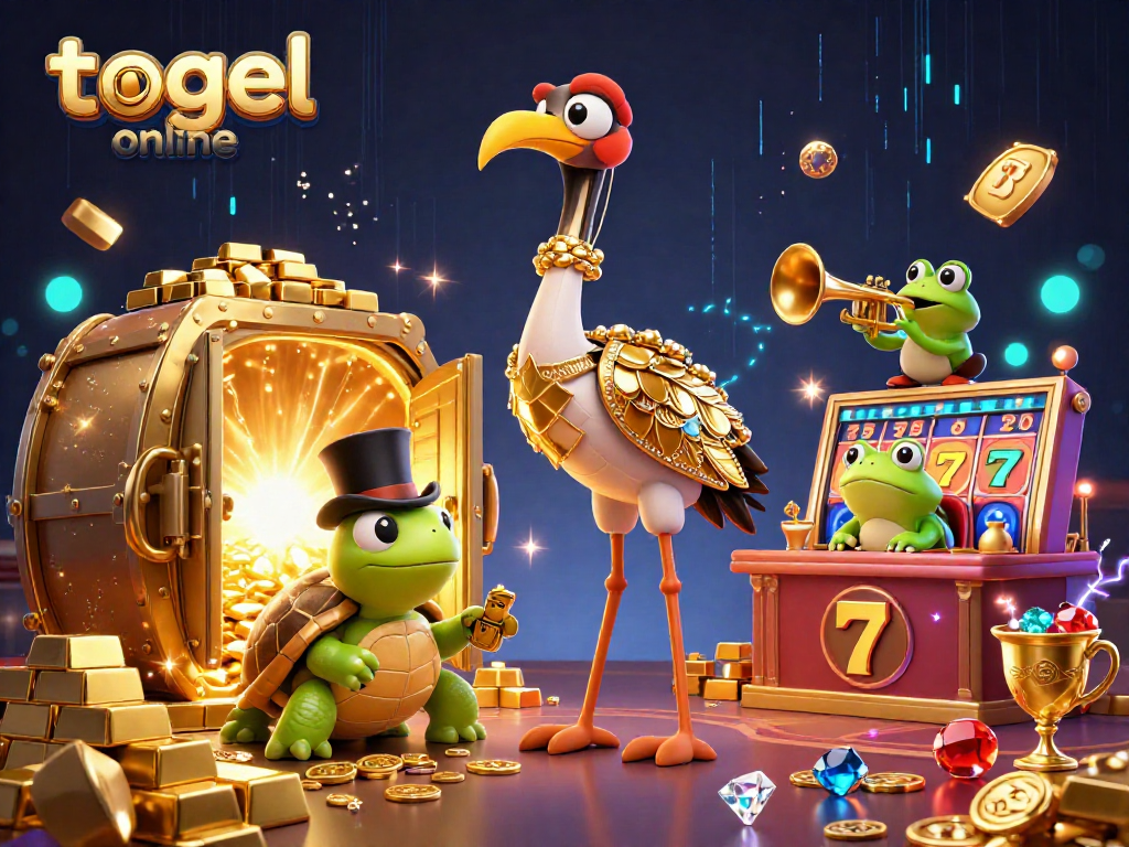Engage in togel online excitement with vibrant 3D characters at a speakeasy casino scene filled with treasures.