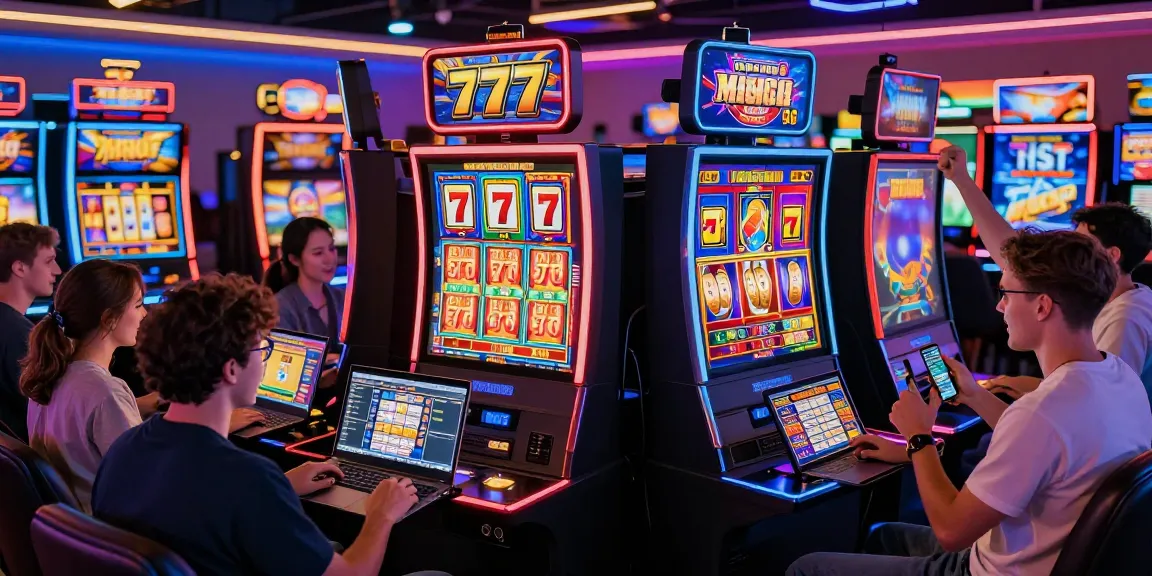 Exciting 777 slot online gaming scene with diverse players celebrating big wins in a vibrant virtual casino.