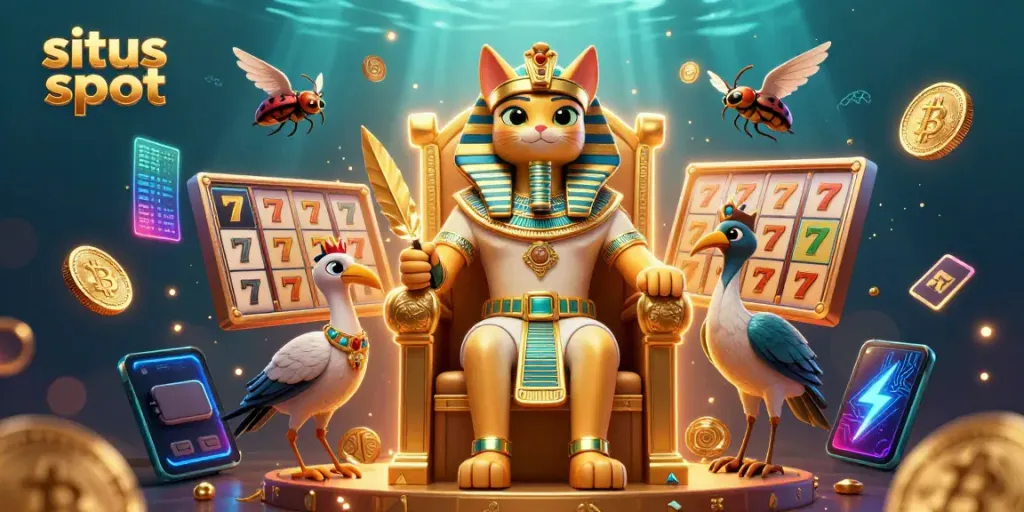 Menggali situs slot yang menarik dengan ilustrasi kucing firaun 3D dan elemen permainan menarik.