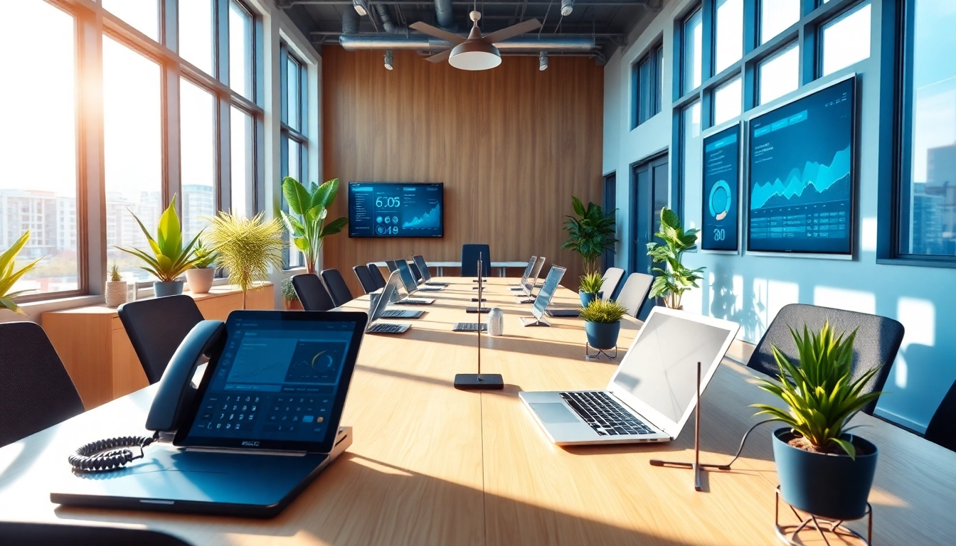 Streamlined business VoIP Glasgow office setup showcasing modern technology and collaborative workspaces.